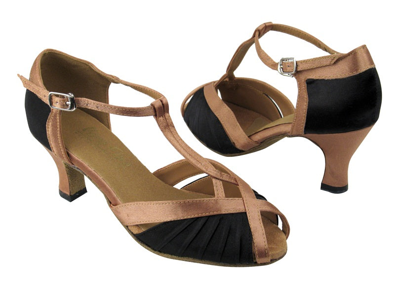 2707 Black Satin_Brown Satin Trim with 2.5&quot; Low heel in the photo