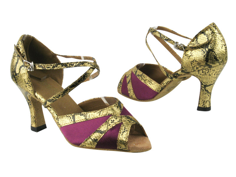 2712 111 Purple Satin_251 Gold Snake_1650 BackStrap with 3&quot; heel in the photo