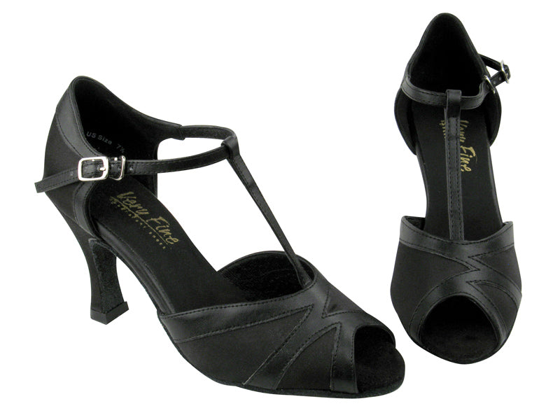 2712 Black Satin &amp; Black Trim with 3&quot; heel in the photo