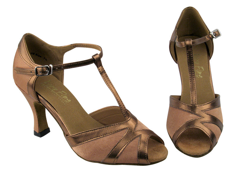 2712 Brown Satin &amp; Dark Tan Trim with 3&quot; heel in the photo