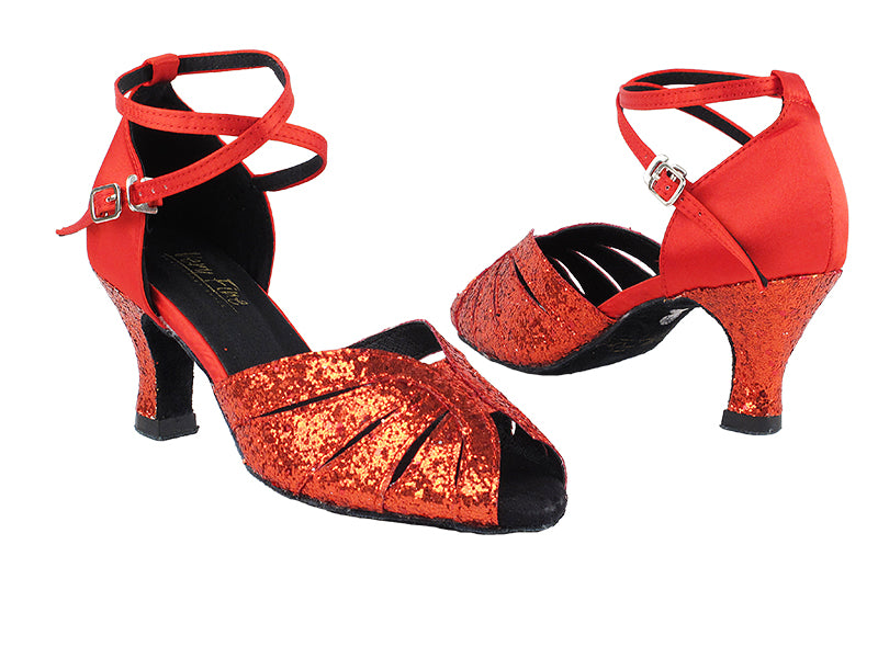 2713 Red Sparkle_Red Satin with 2.5&quot; Heel in the photo
