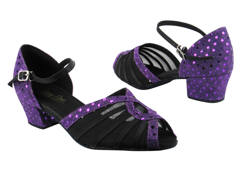 2719 237 Dark Purple Dots_B_T_Black Satin_S_Black Mesh with 1.5&quot; medium heel in the photo