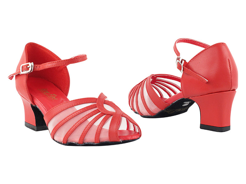 2719 211 Red PU_Flesh Mesh with 2&quot; Thick Cuban Heel in the photo