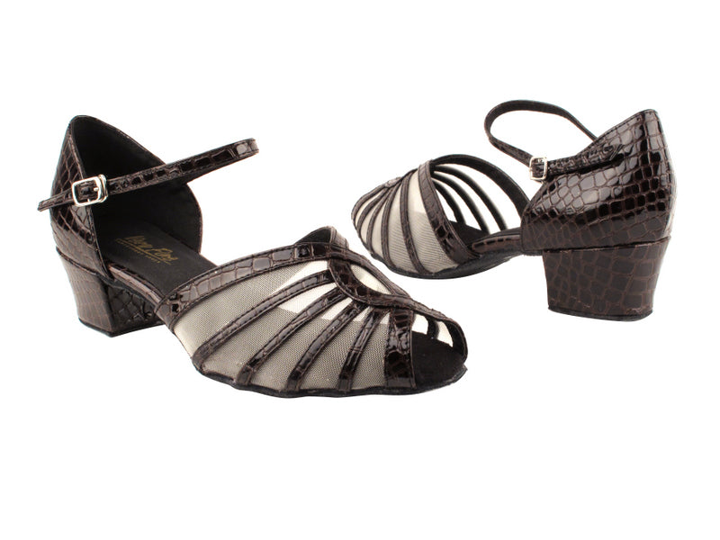 2719 262 Copper Crocodile Patent PU_Flesh Mesh with 1.5&quot; Medium Heel in the photo