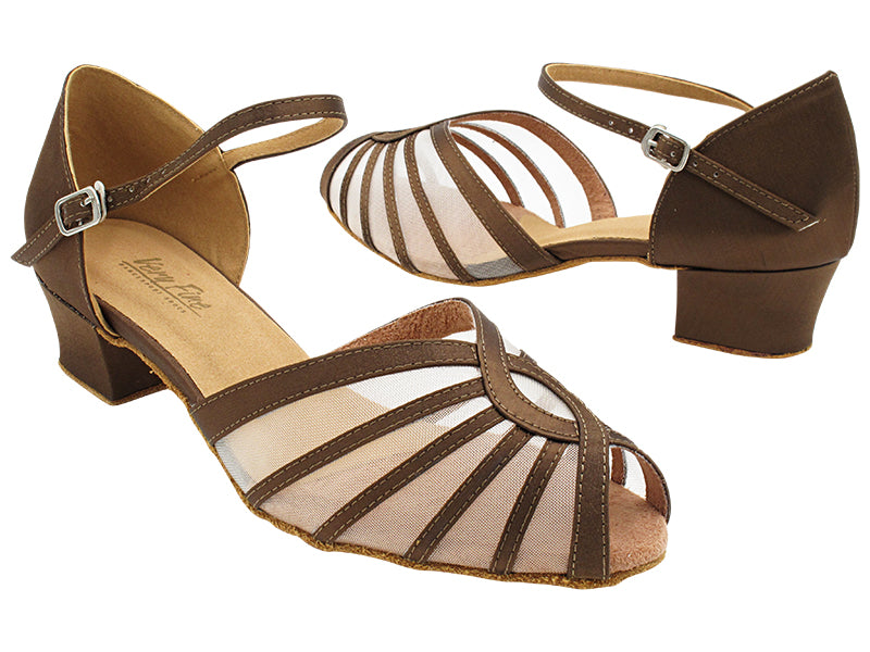 2719 316 Coffee Brown Satin &amp; Flesh Mesh with 1.5&quot; Heel (2001) in the photo