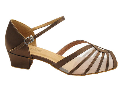 2719 316 Coffee Brown Satin &amp; Flesh Mesh with 1.5&quot; Heel (2001) in the photo