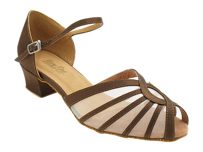 2719 316 Coffee Brown Satin &amp; Flesh Mesh with 1.5&quot; Heel (2001) in the photo