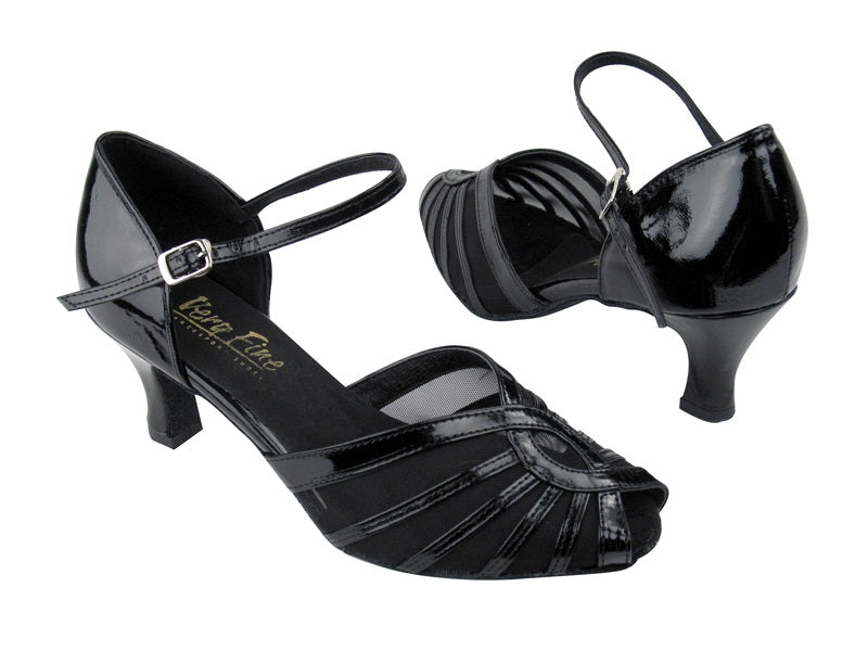 2719 Black Patent_Black Mesh with 2.5&quot; Low heel in the photo