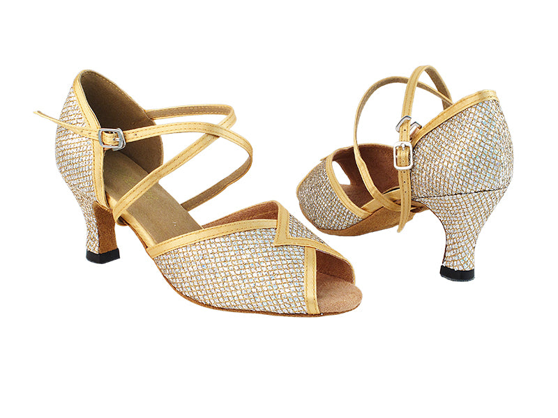 2721 74 Gold Sparklenet_80 Gold Satin Trim with 2.5&quot; Heel in the photo