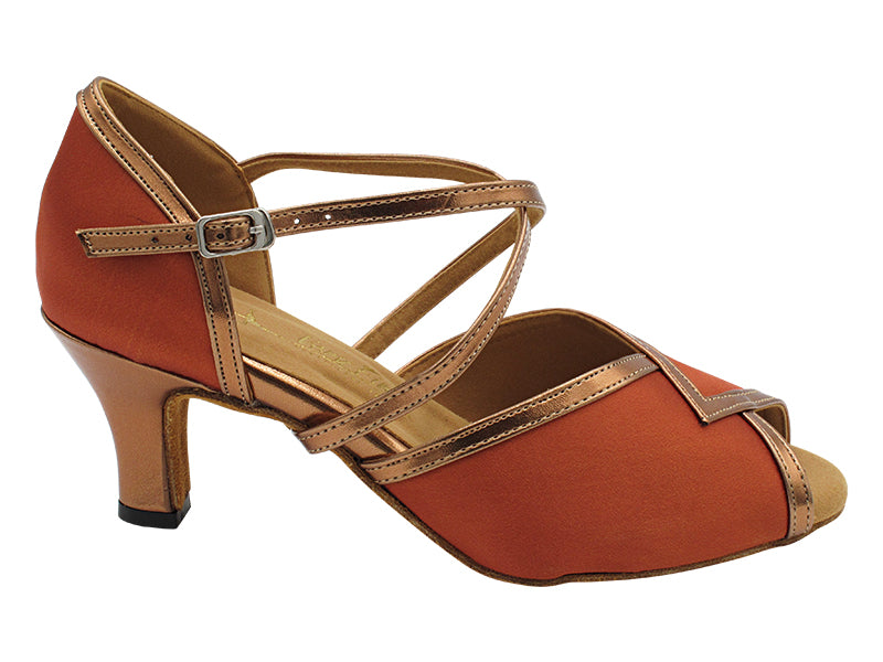 2721 Dark Tan Satin_Dark Tan Copper Trim with 2.5" Heel (2899) in the photo
