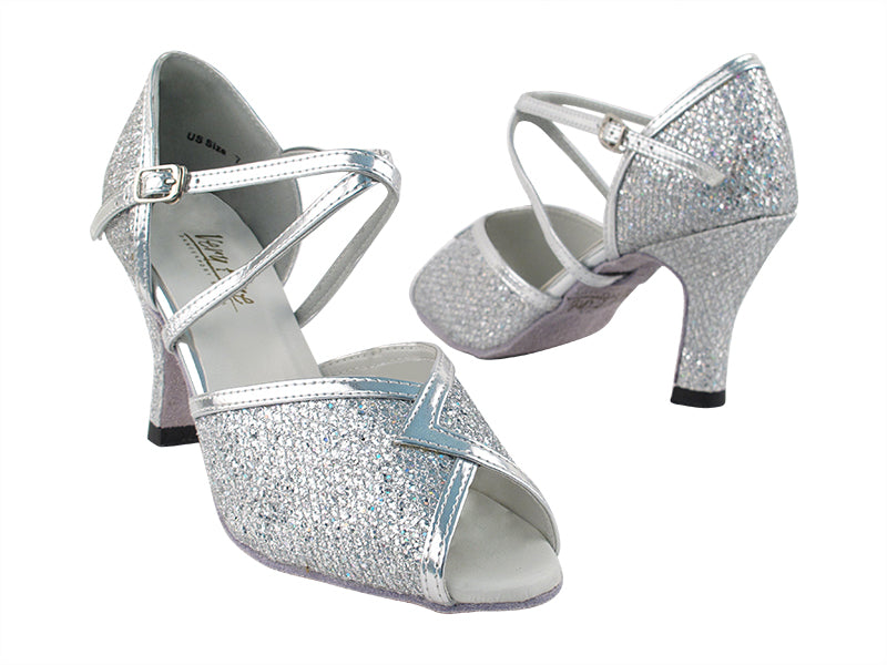 2721 Silver Sparklenet &amp; Silver Leather Trim with 3&quot; Heel in the photo