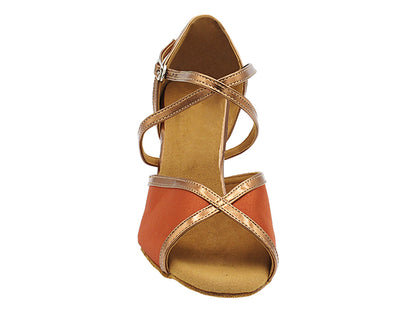 2723 Dark Tan Satin &amp; Dark Tan Gold Trim with 2.5" Heel (2899) in the photo