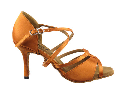 2737LEDSS Dark Tan Satin with 3&quot; slim heel in the photo