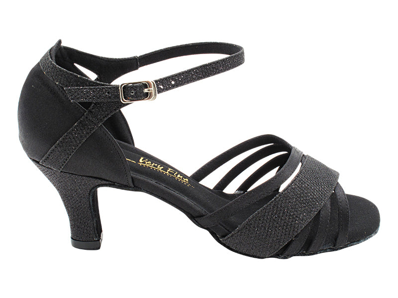 2770LEDSS Black Glitter Satin &amp; Black Satin with 2.5&quot; Heel (2899) in the photo