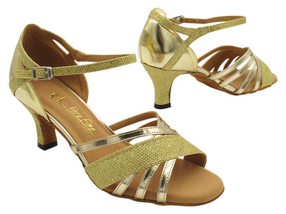 2770LEDSS Light Gold Glitter Satin &amp; Gold Leather with 2.5&quot; Heel (2899) in the photo