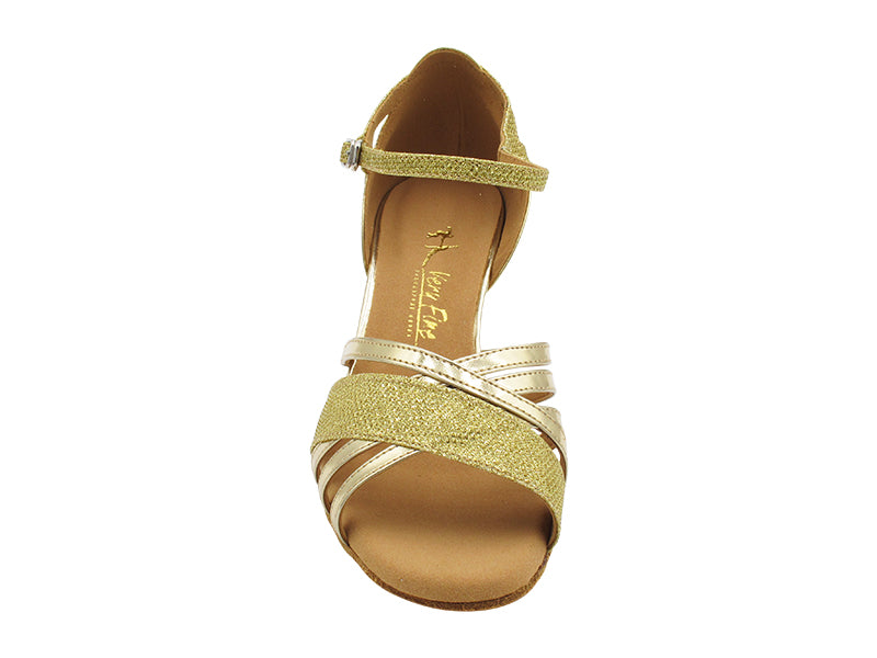 2770LEDSS Light Gold Glitter Satin &amp; Gold Leather with 2.5&quot; Heel (2899) in the photo