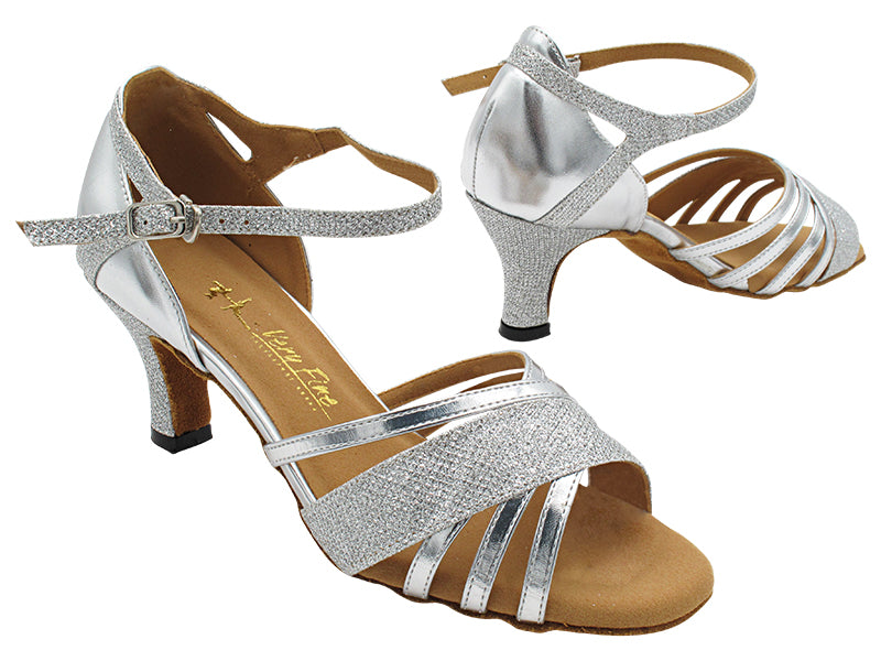 2770LEDSS Silver Glitter Satin &amp; Silver Leather with 2.5&quot; Heel (2899) in the photo