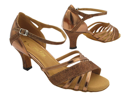 2770LEDSS Copper Glitter Satin &amp; Dark Tan Copper with 2.5" Heel (2899) in the photo