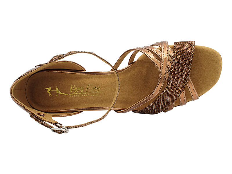 2770LEDSS Copper Glitter Satin &amp; Dark Tan Copper with 2.5" Heel (2899) in the photo