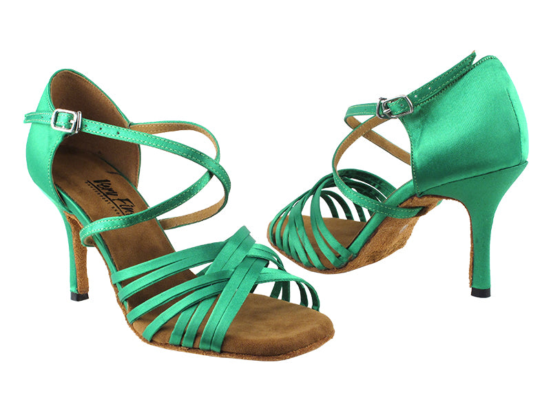 2784LEDSS Green Satin with 3&quot; slim heel (6646) in the photo