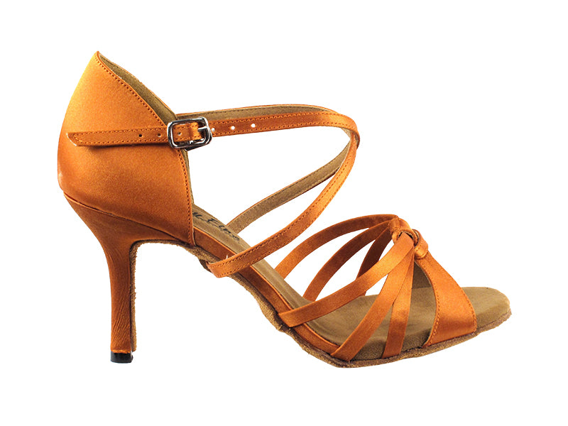 2791LEDSS Dark Tan Satin with 3&quot; slim heel in the photo