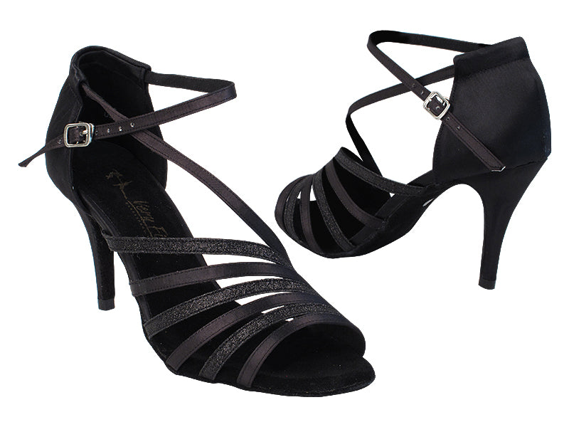 2824LEDSS Black Satin_Black Glitter with 3" Stiletto Satin Wrapped Heel in the photo