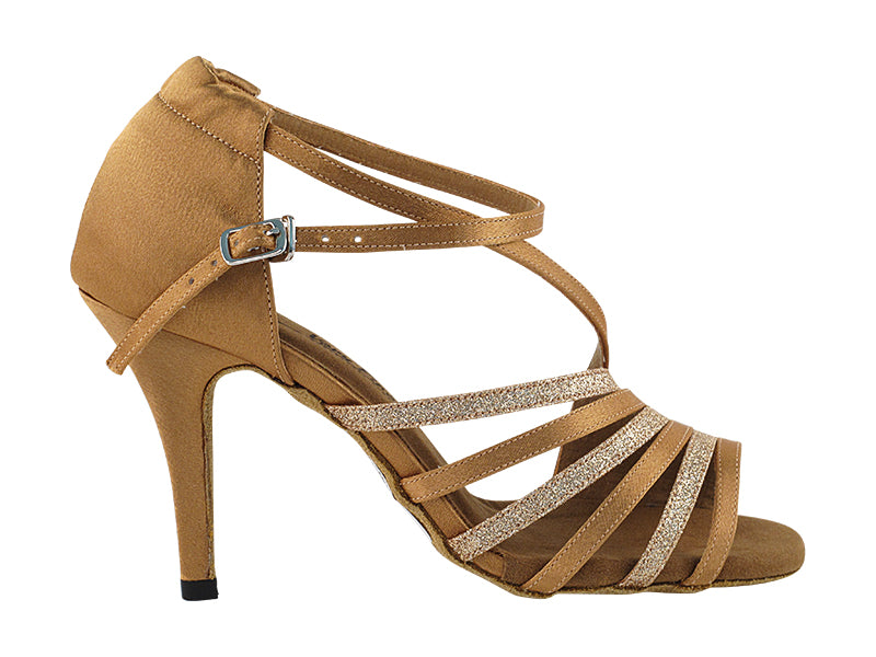 2824LEDSS Brown Satin_Gold Glitter with 3.5" Stiletto Heel in the photo