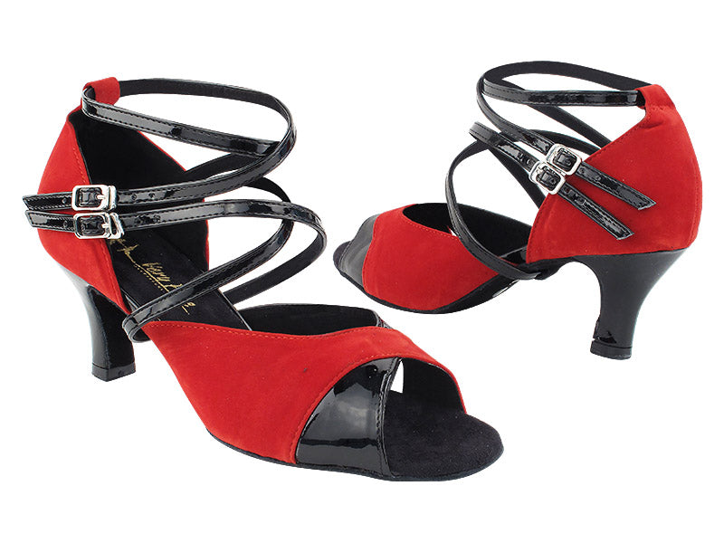 2828LEDSS 120 Red Velvet_58 Black Patent Trim_Double X-Straps with 2.5&quot; Low Heel (2899) in the photo