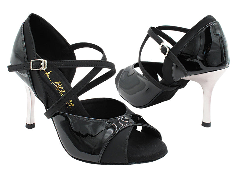 2828LEDSS Black Patent_Black Nubuck with 3 INCH SLIM METALLIC HEEL (6646) in the photo