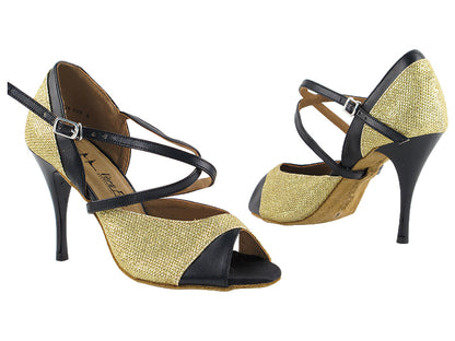 2828LEDSS Gold Glitter Satin with 3.5&quot; Stiletto Black Plated Heel in the photo