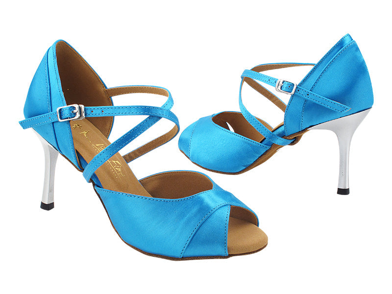 2828LEDSS 095 Light Blue Satin with 3&quot; Silver Plated Slim Heel (6646) in the photo