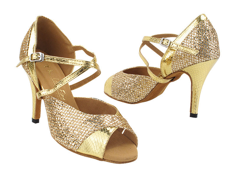 2828LEDSS Gold Sparklenet_Snake Gold Trim with 3.5&quot; Stiletto Heel (575) in the photo