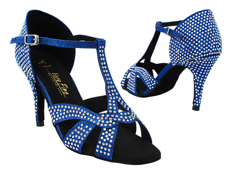 2839Bling Blue Glitter Satin with 3.5&quot; Stiletto Heel (575) in the photo