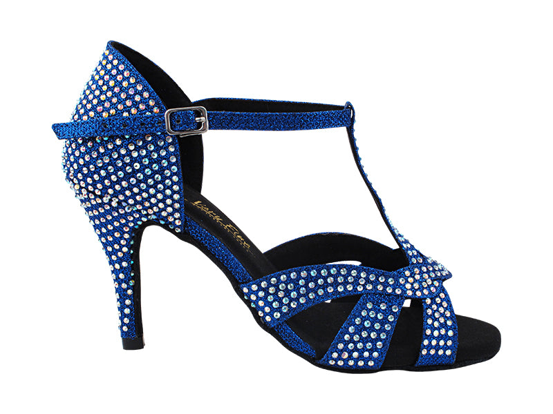 2839Bling Blue Glitter Satin with 3.5&quot; Stiletto Heel (575) in the photo