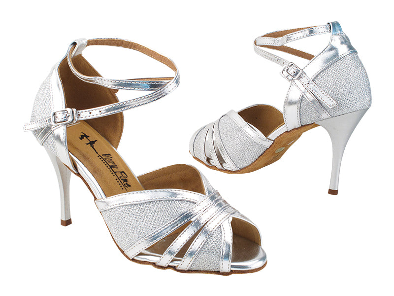 2866LEDSS Glitter Silver Satin &amp; Silver Leather Trim with 3.5&quot; Stiletto Silver Heel (TG1) in the photo