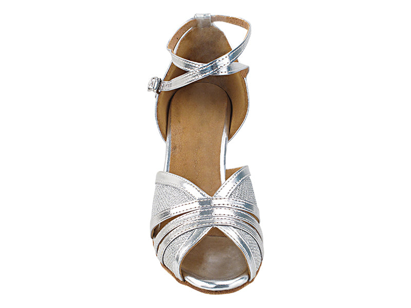 2866LEDSS Glitter Silver Satin &amp; Silver Leather Trim with 3.5&quot; Stiletto Silver Heel (TG1) in the photo