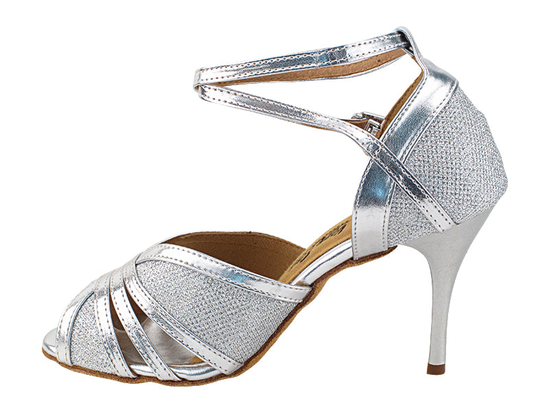 2866LEDSS Glitter Silver Satin &amp; Silver Leather Trim with 3.5&quot; Stiletto Silver Heel (TG1) in the photo