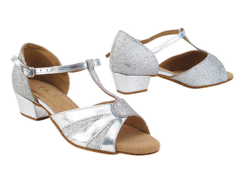 2901GLEDSS Silver Glitter &amp; Silver Leather with 1.5&quot; heel in the photo