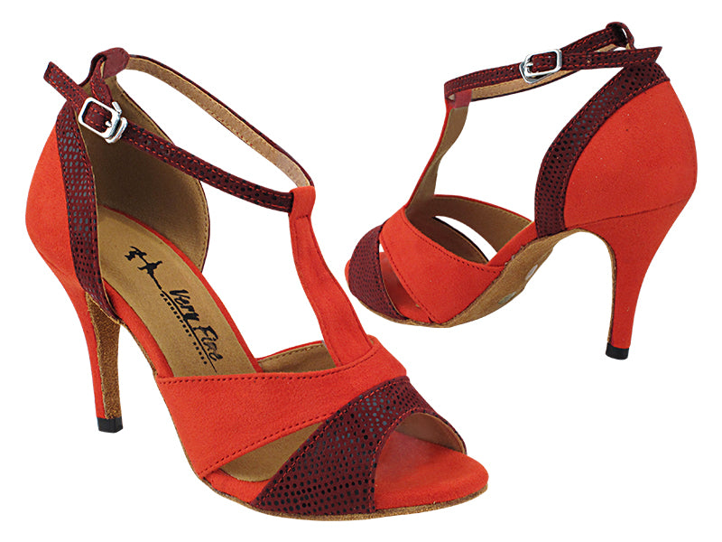 2913LEDSS Red Suede  &amp;  Illusion Burgundy Velvet with 3.5&quot; STILETTO HEEL (575) in the photo