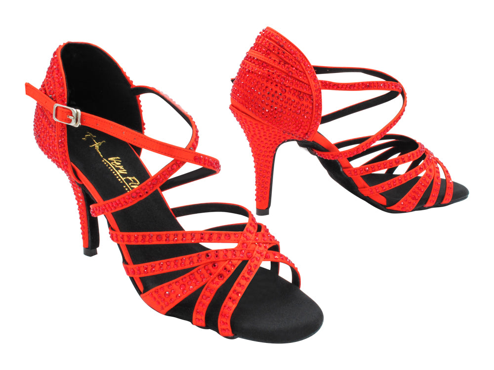 2937Bling Red Satin &amp; Red Rhinestones with 3.5" Stiletto Heel (575) in the photo