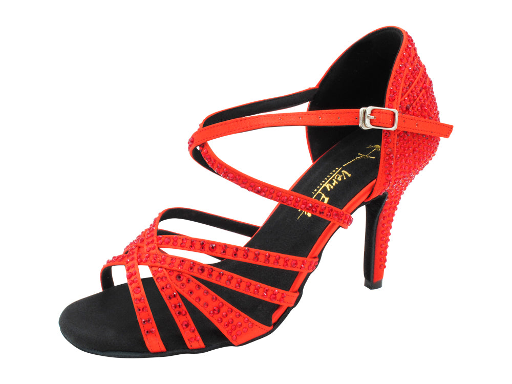 2937Bling Red Satin &amp; Red Rhinestones with 3.5" Stiletto Heel (575) in the photo