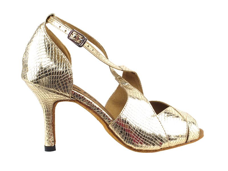 3030LEDSS Gold Snake with 3&quot; slim heel in the photo