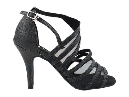 3035LEDSS 03 Black Stardust &amp; Black Mesh with 3.5&quot; STILETTO HEEL (575) in the photo