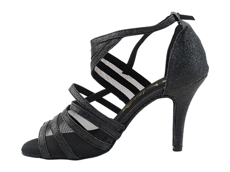 3035LEDSS 03 Black Stardust &amp; Black Mesh with 3.5&quot; STILETTO HEEL (575) in the photo