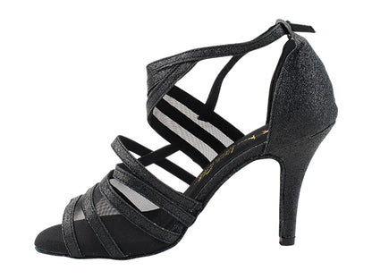 3035LEDSS 03 Black Stardust &amp; Black Mesh with 3.5&quot; STILETTO HEEL (575) in the photo