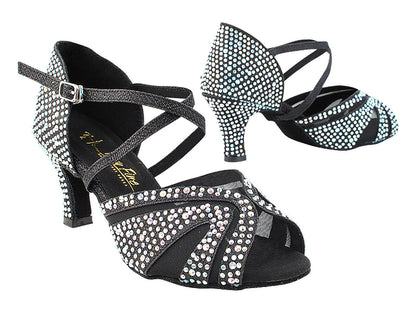 3036Bling Black Glitter Satin &amp; Mesh  with 2.5&quot; Heel (2899) in the photo