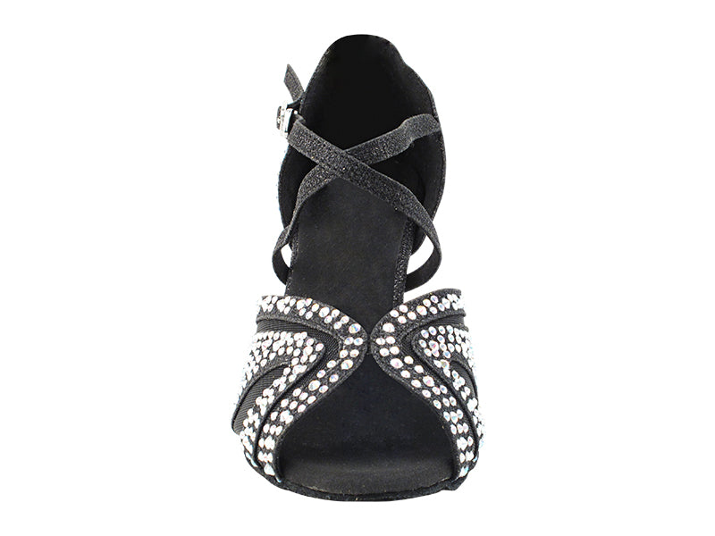 3036Bling Black Glitter Satin &amp; Mesh  with 2.5&quot; Heel (2899) in the photo