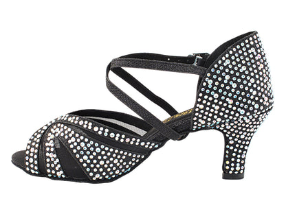 3036Bling Black Glitter Satin &amp; Mesh  with 2.5&quot; Heel (2899) in the photo