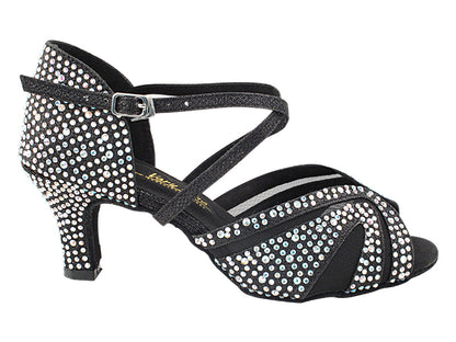 3036Bling Black Glitter Satin &amp; Mesh  with 2.5&quot; Heel (2899) in the photo