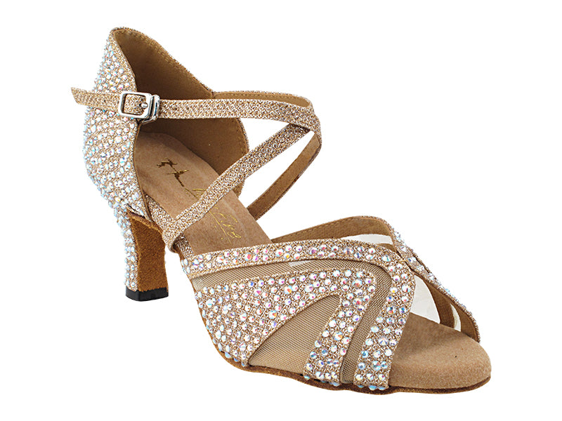 3036Bling Champagne Glitter Satin &amp; Mesh with 2.5&quot; Heel (2899) in the photo